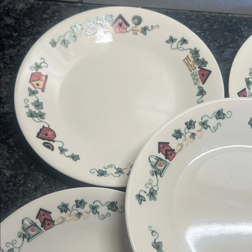 7” SET OF 5 Corelle salad plates. GARDEN HOME   Like new!!